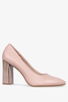 ТУФЛИ ЖЕНСКИЕ НА МОДНОМ ДЕКОРАТИВНОМ КАБЛУКЕ, КОЖАНОЙ СТЕЛЕКЕ, размер 39