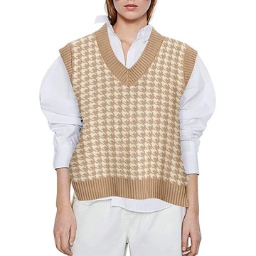 Sleeveless Geometric Houndstooth Sweater Vest Wome
