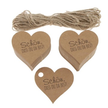 В упаковке 100 упаковочных бумажных этикеток в форме сердечек, коричневая этикетка, 5,8 коричневых.