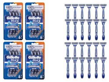 MASZYNKI JEDNORAZOWE GILLETTE BLUE 3 COMFORT COMFORTGEL 3 OSTRZA 24 SZTUKI