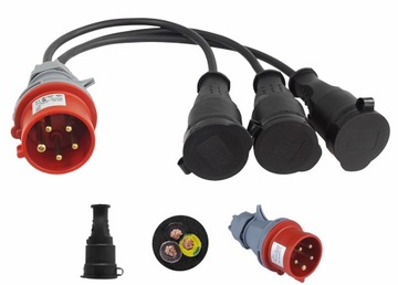 PRZEJŚCIÓWKA Z WTYKU 32A/5 400V NA 3 GNIAZDA 230V