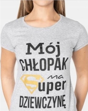 t-shirt bluzka szara ,Mój chłopak ma Super ...'' S