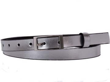 Damski SKÓRZANY pasek 2cm Srebrny |90obw