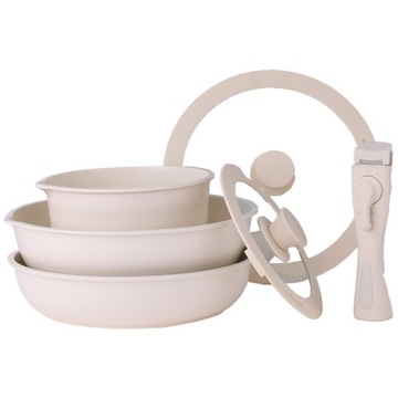 НАБОР ПОТЕНЦИИ + ИНДУКЦИОННАЯ СКОВОРОДА С АНТИПРИГАРНЫМ ПОКРЫТИЕМ ДЛЯ ДУХОВКИ Beige Chef 8 ПРЕДТ.