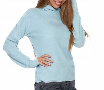 Женская синяя водолазка в рубчик - M