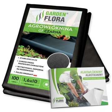 AGROWŁÓKNINA CZARNA NA CHWASTY 1,6x10M AGROTKANINA MATA ANTYCHWASTOWA 100G