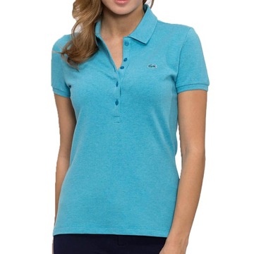 Lacoste Niebieska Koszulka Polo Damska z Kołnierzykiem Logo Haft r. L
