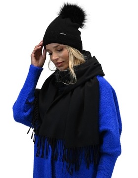 Элегантный шарф осень-зима ТЕПЛЫЙ классический гладкий шарф с бахромой, черный