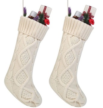 2 szt SKARPETA ŚWIĄTECZNA na kominek BIAŁA ECRU prezenty 21cm * 46cm