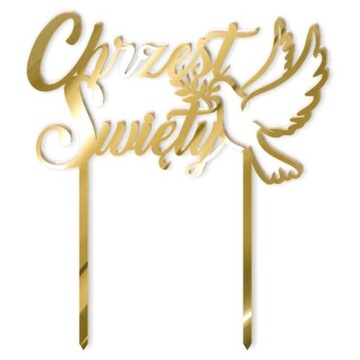 TOPPER na TORT złote lustro CHRZEST ŚWIĘTY gołąb