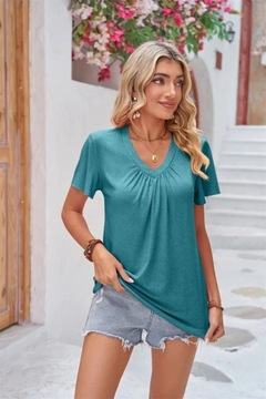 Elegant Ruffle Short Sleeve Solid Color T-Shirt Wo, S