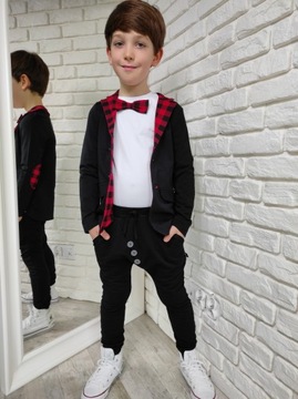 Черный жакет в красную клетку Style Kids 128