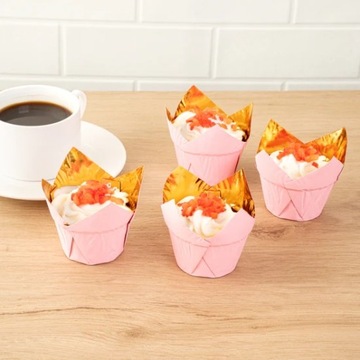 Papilotki Do Muffinek RÓŻOWO ZŁOTE Tulipan 50 x 40 mm 50 sztuk III RZ