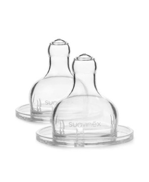 Соски Suavinex для бутылочек круглой формы + поток 4м 2 шт для плотных.