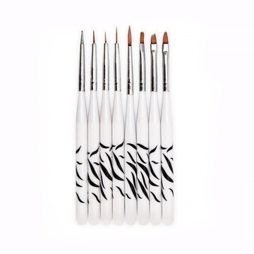PĘDZELKI DO ZDOBIEŃ ŻELU AKRYLU SONDA 8SZT ZEBRA