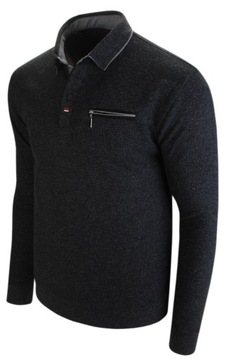XXL- MĘSKI SWETER-BLUZA POLO Z KIESZONKĄ DY 06/1