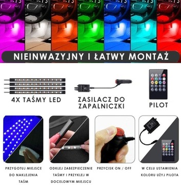 СВЕТОДИОДНЫЕ ЛЕНТЫ ДЛЯ АВТОМОБИЛЯ RGB 12В С ДИСТАНЦИОННЫМ УПРАВЛЕНИЕМ