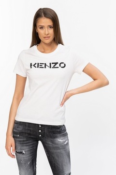 KENZO - biały t-shirt damski z czarnym logo r. L