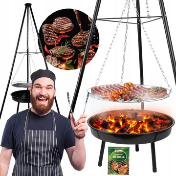 PALENISKO TRÓJNÓG GRILL OGNISKOWY OGRODOWY WISZĄCY DUŻY 50CM OGNISKO GRATIS