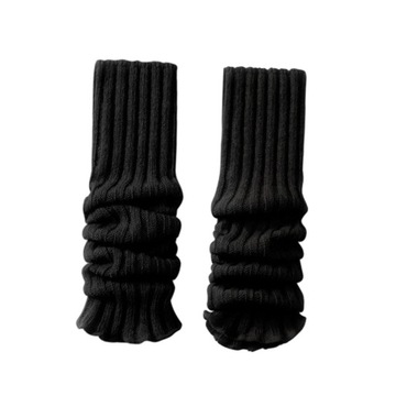 Knitted Leg Warmers Boot Cuffs Knee High Pile up Socks Cover 44cm Black