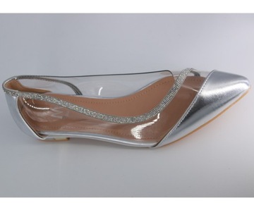 SREBRNE BALERINY DAMSKIE ZAMSZOWE W SZPIC SILIKONOWE SANDAŁY 42
