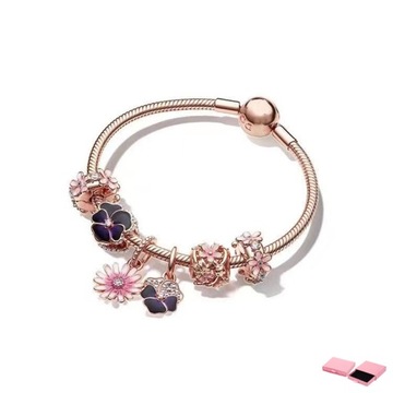 S925 Bransoletka Damska z 6 Kwiaty Charms Prezent