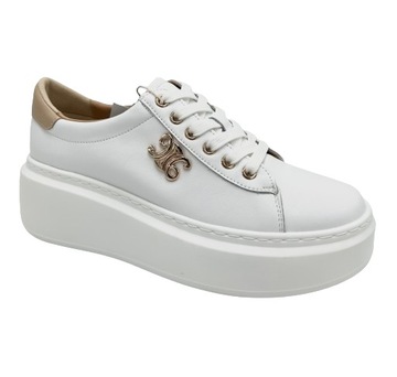 BIAŁE SNEAKERSY PÓŁBUTY SKÓRZANE NA PLATFORMIE KOTURNIE SKÓRA NATURALNA 38
