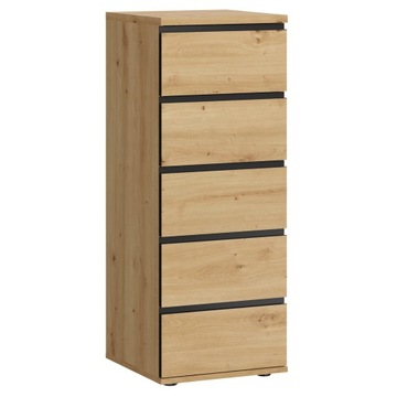 KOMODA SZAFKA SEVILLE 5 SZUFLAD 40 CM DĄB ARTISAN WĄSKA MAT MAFMEBLE