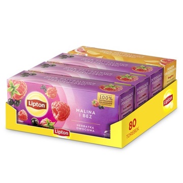 Zestaw Lipton herbatka owocowa Malina Bez, Grejpfrut Pomarańcza 4x20torebek