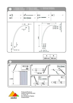 АСИММЕТРИЧНЫЙ КАРКАС ДЛЯ ДУШЕВОГО ШТОРА 95 X 120