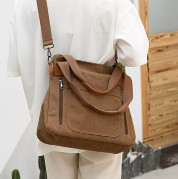 ЖЕНСКАЯ СУМКА НА ПЛЕЧЕ, ВМЕСТИТЕЛЬНАЯ, ПРОЧНАЯ, БОЛЬШАЯ КОРИЧНЕВАЯ КАНВАСНАЯ СУМКА