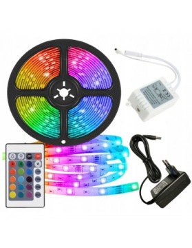 СВЕТОДИОДНАЯ ЛЕНТА RGB, ЦВЕТНАЯ, ВОДОНЕПРОНИЦАЕМАЯ, САМОКЛЕЯЩАЯСЯ, 5М, В КОМПЛЕКТЕ С ДИСТАНЦИОННЫМ УПРАВЛЕНИЕМ