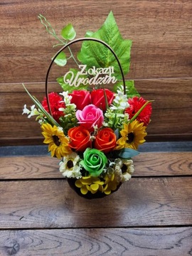 Букет подарочная корзина, Ароматические цветы из мыла