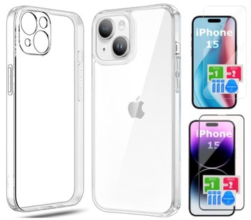 ETUI CLEAR CASE 2mm OCHRONA APARATU do IPHONE 15 + 2x SZKŁO