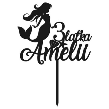 TOPPER TORT NAPIS DEKORACJA SYRENKA MERMAID CZARNY