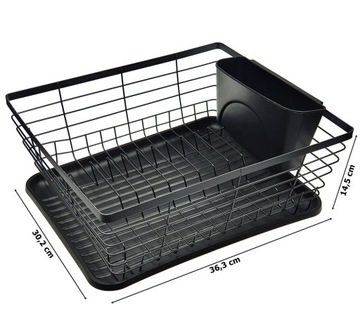 SUSZARKA DO NACZYŃ CZARNA STOJĄCA OCIEKACZ Z TACKĄ