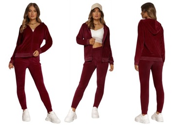 DRES damski ROZPINANY WELUROWY komplet bordo 91 L