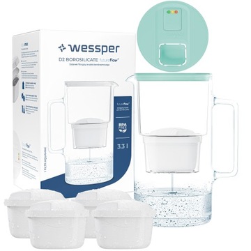 Szklany dzbanek filtrujący Wessper Aquamax z licznikiem LED 3l + 5x Filtr