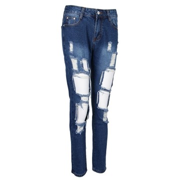 Damskie jeansy z przetarciami Boyfriend Denim M Ciemnoniebieskie