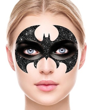 Naklejka na Twarz Czarny NIETOPERZ Brokat Batman Halloween Karnawał Party
