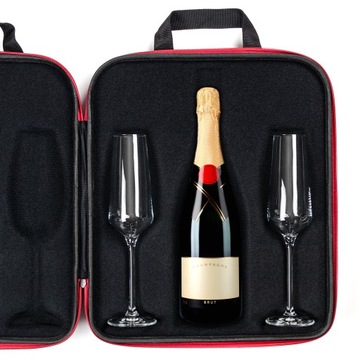 ETUI POKROWIEC NA SZAMPANA PROSECCO BUTELKĘ I KIELISZKI 2xKieliszek + Etui