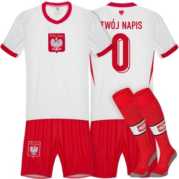 Strój piłkarski POLSKA EURO 2024 + getry WŁASNY NADRUK komplet 140 NOWOŚĆ