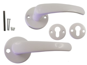 KLAMKA BIAŁA BISZKOPT OKRĄGŁY SZYLD ROZETA WKLAD