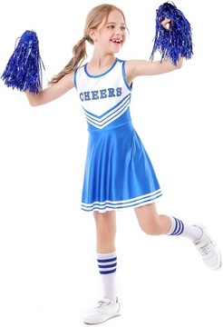 Cheerleaderka przebranie na karnawał dziewczęcy mundurek ze skarpetkami rurkowymi niebieski 120