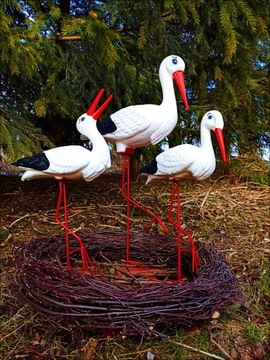 Декоративная садовая фигурка - 3 АИСТА + ГНЕЗДО