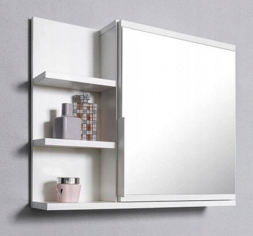 ШКАФ ДЛЯ ВАННОЙ КОМНАТЫ С ЗЕРКАЛОМ И СВЕТОДИОДНОЙ НАСТЕННОЙ СВЕТИЛЬНИКОЙ - БЕЛЫЙ ЛЕВЫЙ