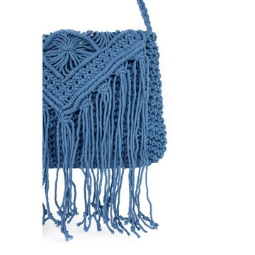 Синяя хлопковая летняя тканая сумка в стиле макраме на молнии