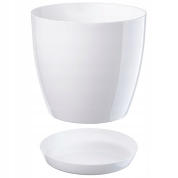 DONICZKA Z PODSTAWKĄ PLASTIKOWA OSŁONKA DONICA 20cm BIAŁA NA KWIATY KADAX