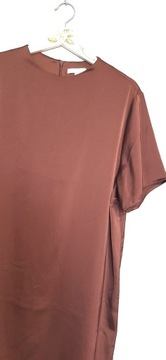 519. H&M satynowa brązowa sukienka krótki rękaw r 42/44