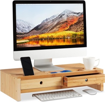Bambusowy podstawa pod monitor 2 szufladki drewniane